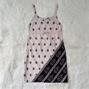 Pink empire waist batik print cotton dress v neck spaghetti strap Sz S